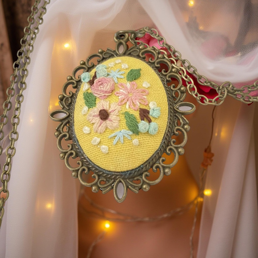 Floral Embroidered Pendant Necklace